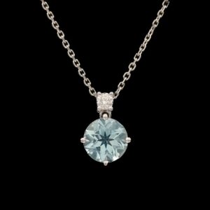 14k White Gold Aquamarine & Diamond Pendant Necklace