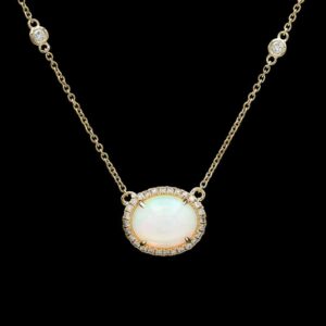 14k Yellow Gold, Opal & Diamond Station Necklace