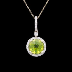 14k Yellow Gold, Peridot & Diamond Halo Pendant Necklace