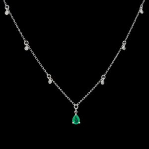 14k White Gold Emerald & Diamond Drop Necklace