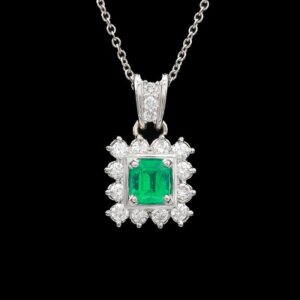 Platinum Emerald & Diamond Pendant Necklace