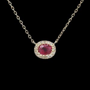 14k Yellow Gold Ruby & Diamond Pendant Necklace