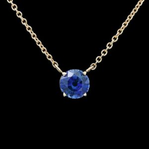 14k Yellow Gold Solitaire Sapphire Pendant Necklace