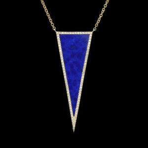 14k Yellow Gold Lapis Lazuli & Diamond Triangle Pendant Necklace