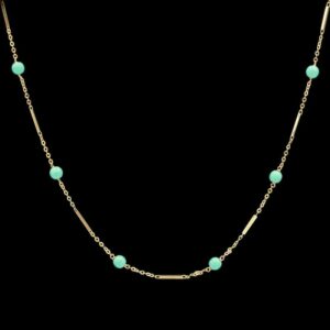 Vintage 14k Yellow Gold & Turquoise Bead Station Necklace
