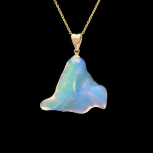 14k Yellow Gold Hand Carved Opal Pendant Necklace