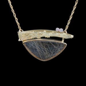 18k Yellow Gold Golden Rutilated Quartz and Diamond Necklace