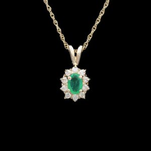 14k Yellow Gold Emerald and Diamond Pendant