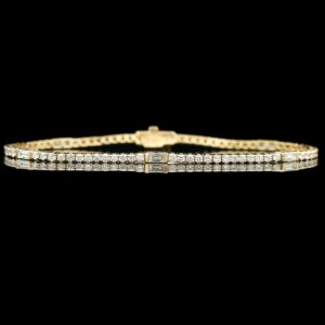 14k Yellow Gold 2.35 CTW Baguette & Round Cut Diamond Tennis Bracelet