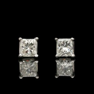 14k White Gold 0.69 CTW Princess Cut Diamond Studs