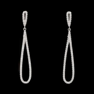 14k White Gold 1.00 CTW Diamond Double Teardrop Dangle Earrings
