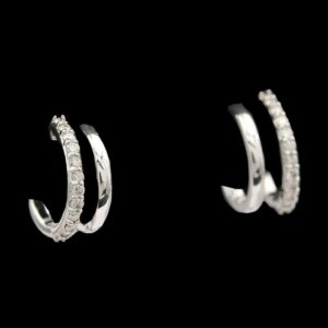 14k White Gold 0.25 CTW Mini Diamond Double Hoops