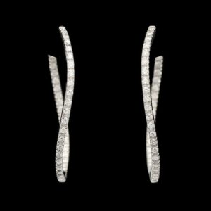Italian 18k White Gold Diamond Wavy Hoop Earrings