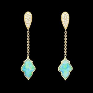 Kabana 18k Yellow Gold, Diamond & Austrailian Opal Drop Earrings