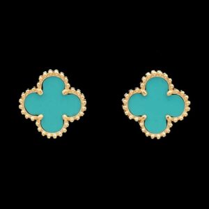 14k Yellow Gold 1.52 CTW Turquoise Quatrefoil Studs