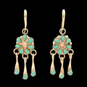 14k Yellow Gold Southwestern Imitation Turquoise Drop Earrings