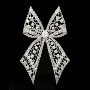Edwardian Style Platinum 1.50 CTW Diamond Filigree Bow Brooch