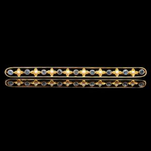 14K Sapphire & Seed Pearl Bar Brooch
