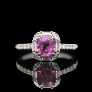 18k White Gold 1.57 ct Natural Pink Sapphire & Diamond Ring with GIA Report