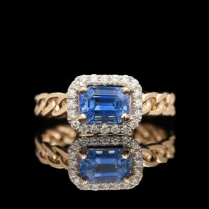 14k Gold Sapphire and Diamond Chain Link Ring