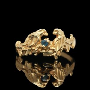 Vintage 14k Yellow Gold Sapphire "Love Birds" Ring