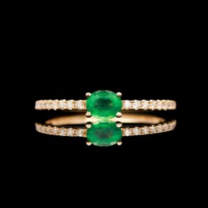 14k Yellow Gold Emerald and Diamond Ring