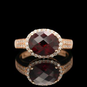 LeVian 14k Rose Gold East-West Set Rhodolite Garnet & Diamond Halo Ring