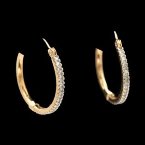 14k Yellow Gold Diamond Hoop Earrings