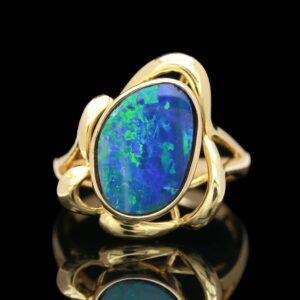 14k Yellow Gold Black Opal Doublet Ring