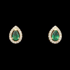 14k yellow gold emerald & diamond halo stud earrings