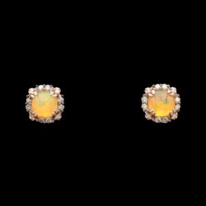 14k rose gold opal & diamond halo stud earrings