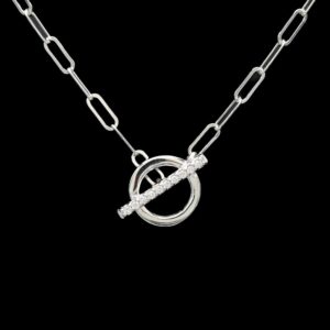 14k White gold Diamond Toggle Clasp Necklace