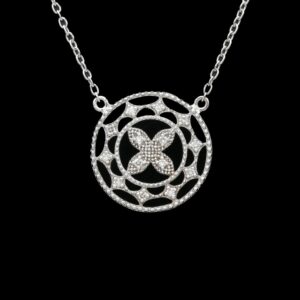 14k White Gold Diamond Rose Window Necklace
