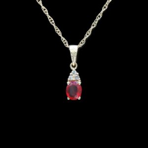 14k Yellow Gold Ruby & Diamond Pendant Necklace