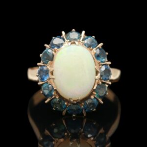 Vintage 10k Opal & Natural Blue Sapphire Halo Ring