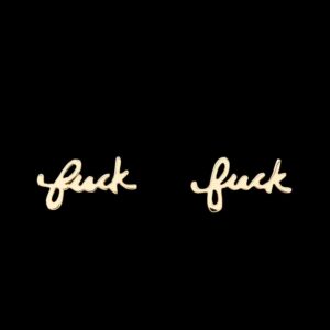 14k Yellow Gold 'F*ck' Script Stud Earrings