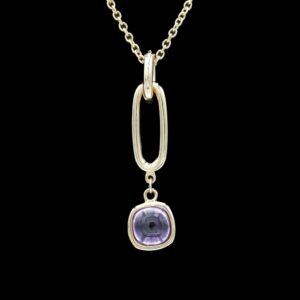 14k yellow gold bezel set amethyst cabochon pendant necklace