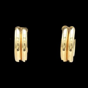 14k Yellow Gold Hollow Form Double Row Huggie Hoop Earrings