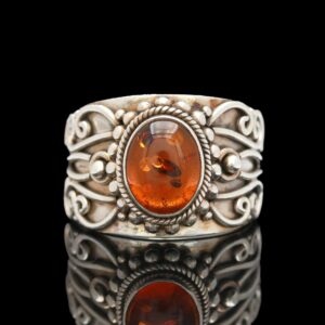 Sterling Silver Beaded Amber Ring