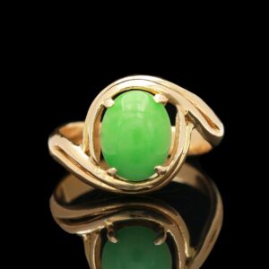 Mid Century 14k Yellow Gold Jade Bypass Ring
