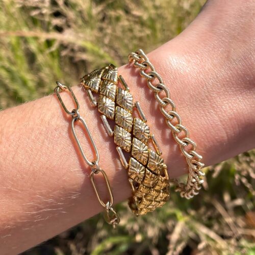 Vintage 14k Yellow Gold Handmade Trombone Link Bracelet, 6.00 mm