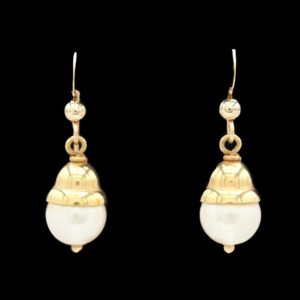 14k Yellow Gold Pearl Threader Drop Earrings