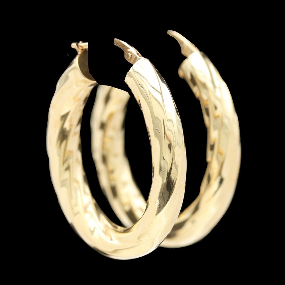 14k Yellow Gold Oval Twist Hoop Earrings, 33.00 MM