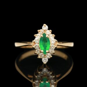 spark 14k yellow gold marquise shape emerald & diamond halo ring