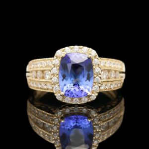 14k Yellow Gold Tanzanite & Diamond Halo Ring