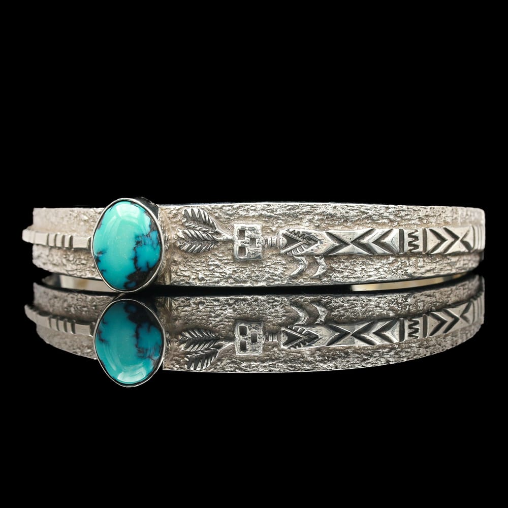 Harry Martinez Navajo Sterling Silver Turquoise Yeibichai Cuff Bracelet