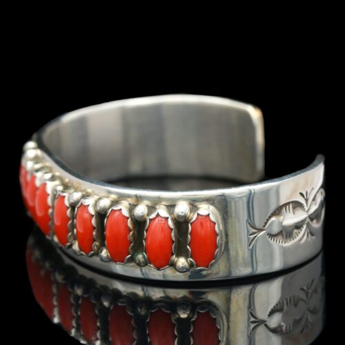 Murphy Platero Navajo Sterling Silver Coral Cuff Bracelet - Sindur