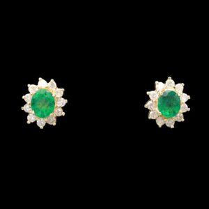 14k yellow gold emerald & diamond halo stud earrings