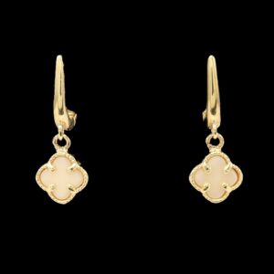 14k yellow gold white onyx clover drop earrings