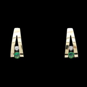 14k yellow gold emerald & diamond j hoop earrings